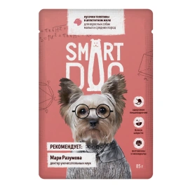 Влажный корм Smart Dog Veal для собак малых и средних пород, кусочки телятины в аппетитном желе, 85 г