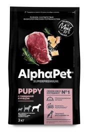 Сухой корм ALPHAPET Superpremium Beef & Tripe для щенков, до 6 месяцев, беременных и кормящих собак крупных пород, с говядиной и рубцом, 12 кг