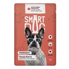 Влажный корм Smart Dog Beef для собак малых и средних пород, кусочки говядины в нежном соусе, 85 г