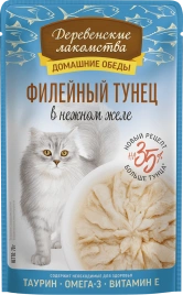 Влажный корм Деревенские Лакомства для кошек, с нежным филейным тунцом, 70 г