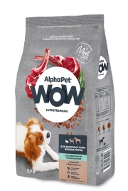 Сухой корм ALPHAPET WOW Superpremium Lamb & Brown Rice для взрослых собак мелких пород с чувствительным пищеварением, с ягненком и бурым рисом, 900 г