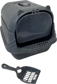 Туалет Homecat для кошек, Комфорт плюс, закрытый с дверцей серый, 51 см х 37 см х 36 см