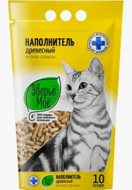 Наполнитель Зверьё Моё для кошачьих туалетов, древесный мелкие гранулы, 10 л