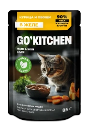 Влажный корм Go'Kitchen Chicken & Vegetables для взрослых кошек, с курицей и овощами в желе, 85 г