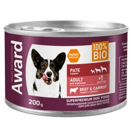 Влажный корм AWARD Beef & Carrot для взрослых собак с говядиной и морковью, 200 г
