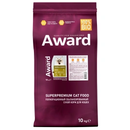 Сухой корм AWARD Hairball & Indoor Turkey & Duck для взрослых кошек с индейкой и уткой, 10 кг