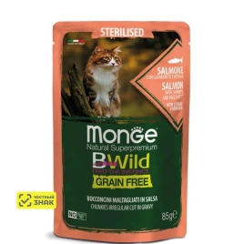 Влажный корм Monge Cat BWild GRAIN FREE Wild Boar & Vegetables для стерилизованных кошек с мясом дикого кабана и овощами, 85 г