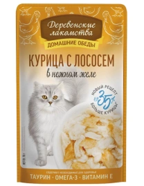 Влажный корм Деревенские Лакомства для кошек, с курицей и лососем, 70 г