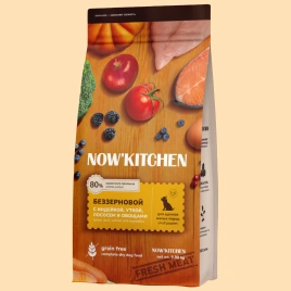 Сухой корм NOW'KITCHEN Turkey, Duck, Salmon & Vegetables для щенков малых пород, с индейкой, уткой, лососем и овощами, 9,98 кг