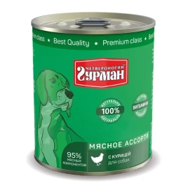 Влажный корм Четвероногий Гурман Chicken & Meat Assortment для собак, с курицей и мясным ассорти, 340 г