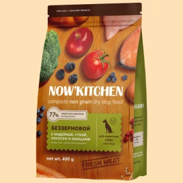 Сухой корм NOW'KITCHEN Fresh Adult Turkey, Duck & Salmon для взрослых собак со свежей индейкой,уткой, с индейкой, уткой и лососем, 400 г