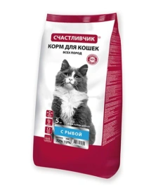 Сухой корм Счастливчик Fish для кошек, всех пород, с рыбой, 5 кг