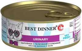 Влажный корм Best Dinner VET PROFI Urinary Exclusive для кастрированных котов и стерилизованных кошек, телятина с клюквой в желе, 100 г