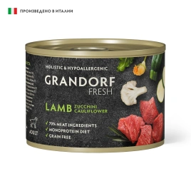 Влажный корм консервы Grandorf Fresh Lamb для собак паштет из ягненка с цуккини и цветной капустой 200 г