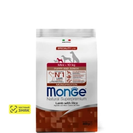 Сухой корм Monge Dog Speciality Line Puppy & Junior Lamb & Rice для щенков всех пород с мясом ягненка и рисом, 800 г