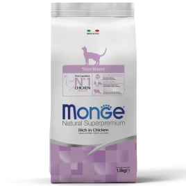 Сухой корм Monge Cat Daily Line Sterilised Chicken для стерилизованных кошек с курицей, 1,5 кг