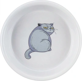 Миска Trixie для животных, с рисунком кот керамическая серая, 13 см, 0,25 л