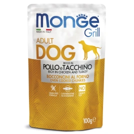 Влажный корм Monge Dog Grill Cod & Turkey & Beef & Chicken для собак с треской, индейкой, говядиной и курицей, 12 шт x 100 г