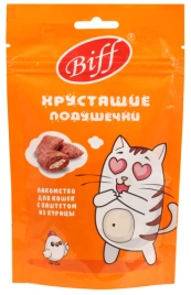 Лакомство Biff Chicken хрустящие подушечки для кошек, с паштетом из курицы, 60 г