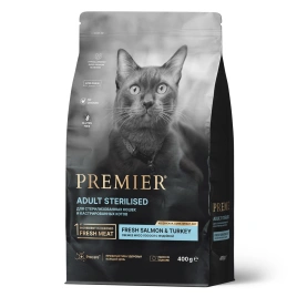 Сухой корм Premier Cat Salmon & Turkey Sterilised для стерилизованных кошек, 400 г