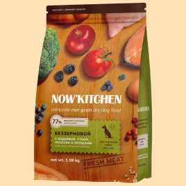 Сухой корм NOW'KITCHEN Fresh Adult Turkey, Duck & Salmon для взрослых собак со свежей индейкой,уткой, с индейкой, уткой и лососем, 1,59 кг