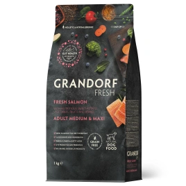 Сухой корм Grandorf Fresh Dog для взрослых собак средних и крупных пород для здоровья кожи и шерсти лосось с бататом 1 кг