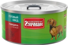 Влажный корм Четвероногий Гурман Готовый обед Beef для собак, говядина с гречкой, 325 г