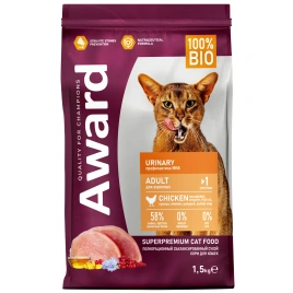 Сухой корм AWARD Urinary Chicken & Cranberry для взрослых кошек с курицей и клюквой, 1,5 кг