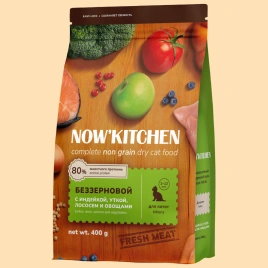 Сухой корм NOW'KITCHEN Fresh Kitten Turkey, Duck, Salmon & Vegetables для котят со свежей индейкой, уткой, лососем и овощами, 400 г
