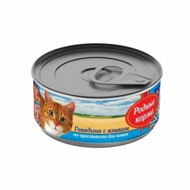 Влажный корм Родные корма Beef для кошек, говядина с языком по-крестьянски, 100 г