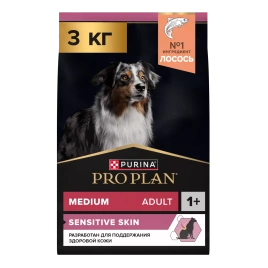Сухой корм PRO PLAN Salmon для взрослых собак средних пород с чувствительной кожей, с высоким содержанием лосося, 3 кг