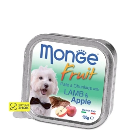 Влажный корм Monge Dog Fruit Lamb & Apple для собак с мясом ягненка и яблоком, 100 г