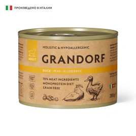 Влажный корм Grandorf Duck, Pear & Blueberry для собак, паштет из утки с грушей и черникой, 200 г