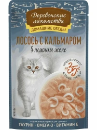 Влажный корм Деревенские Лакомства для кошек, с лососем и кальмаром, 70 г