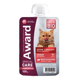 Влажный корм AWARD Special Care Active Longevity Beef & Chicken для пожилых кошек с говядиной и курицей, 100 г