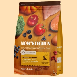 Сухой корм NOW'KITCHEN Turkey, Duck, Salmon & Vegetables для щенков малых пород, с индейкой, уткой, лососем и овощами, 5,44 кг
