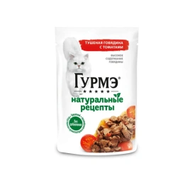 Влажный корм Гурмэ Натуральные рецепты Beef & Tomato для кошек, тушеная говядина с томатами, 75 г