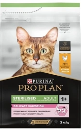 Сухой корм PRO PLAN Chicken для взрослых стерилизованных кошек и кастрированных котов старше 1 года с чувствительным пищеварением, с высоким содержанием курицы, 3 кг