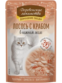 Влажный корм Деревенские Лакомства для кошек, с лососем и крабом, 70 г