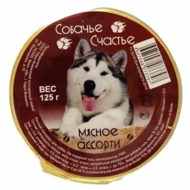 Влажный корм Собачье Счастье Meat Assortment для собак, мясное ассорти в желе, 125 г