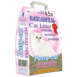 Наполнитель Pussy-Cat розовый комкующийся для кошачьих туалетов, 4,5 л