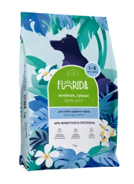 Сухой корм FLORIDA Medium Adult Lamb & Pear для взрослых собак средних пород, с ягненком и грушей, 7 кг