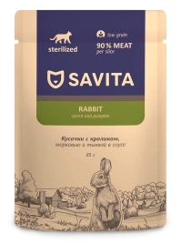 Влажный корм SAVITA Rabbit & Vegetables для стерилизованных кошек, с кроликом и овощами в соусе, 85 г