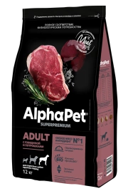 Сухой корм ALPHAPET Superpremium Beef & Giblets для взрослых собак средних пород, с говядиной и потрошками, 12 кг