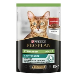 Влажный корм PRO PLAN Beef для взрослых стерилизованных кошек и кастрированных котов, с говядиной в соусе, 85 г