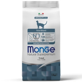 Сухой корм Monge Cat Speciality Line Monoprotein Sterilised Trout для стерилизованных кошек с форелью, 1,5 кг