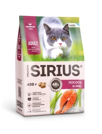 Сухой корм SIRIUS Salmon & Rice для взрослых кошек, с лососем и рисом, 400 г