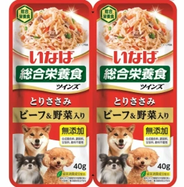 Влажный корм Inaba Twins Chicken, Beef & Vegetables для собак, куриное филе с овощами и говядиной в желе, 40 г