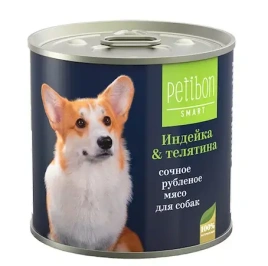 Влажный корм Petibon Smart Turkey & Veal для собак, сочное рубленое мясо, с индейкой и телятиной, 240 г