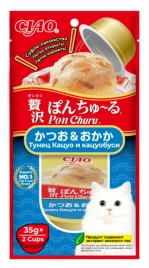 Лакомство Inaba Pon Churu для кошек, суфле тунец Кацуо и кацуобуси, 2 шт, 35 г
